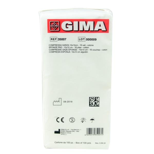 GIMA COMPRESSA GARZA 10X10 CM IN COTONE BIANCO CONF 100 Pz.