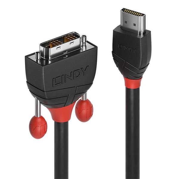 Lindy Black Line - Cavo adattatore - legame singolo - HDMI maschio a DVI-D maschio - 5 m - tripla schermatura - nero - di forma rotonda, viti a serraggio manuale