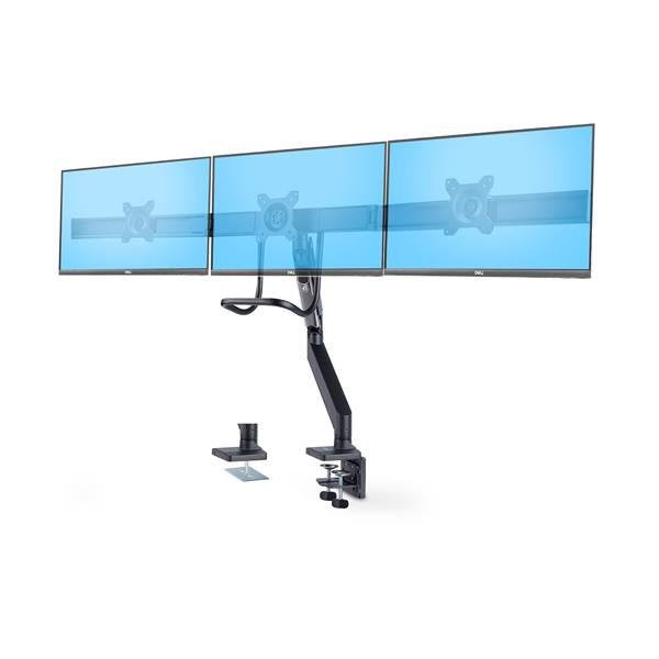 StarTech.com Crossbar Triple Monitor Desk Mount, VESA 75x75/100x100 - Kit montaggio - braccio regolabile - per 3 schermi LCD - supporto per tre monitor - Alluminio, acciaio, plastica - nero - dimensione schermo: 17"-27" - montabile su desk
