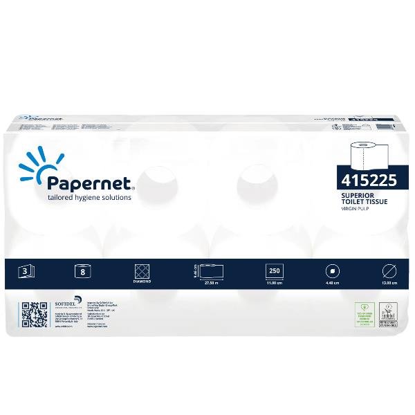 Papernet - Carta igienica - 905 g - pura cellulosa - 250 fogli - rotolo - 27.5 m - bianco (pacchetto di 8)