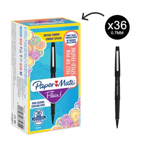 Pennarello Flair Nylon - punta feltro - 1,10mm - nero - Papermate - conf. 30 + 6 pezzi