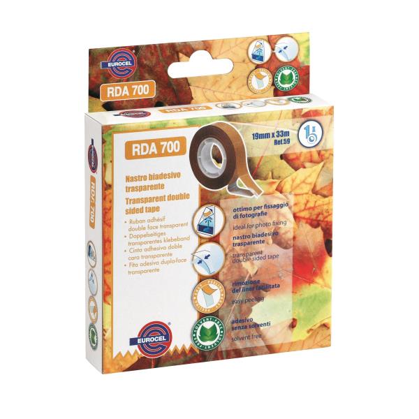 Nastro biadesivo 700RDA - 19 mm x 33 m - acrilico - trasparente - Eurocel