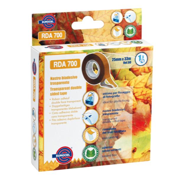 Nastro biadesivo 700RDA - 25 mm x 33 m - acrilico - trasparente - Eurocel