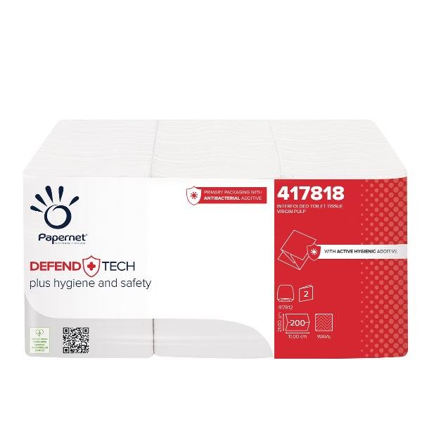 Papernet - Carta igienica - antibatterico - pura cellulosa - 200 fogli - ripiegati - bianco