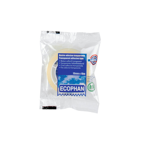 Nastro adesivo Ecophan - confezionato singolarmente - 19 mm x 10 m - acrilico - trasparente - Eurocel