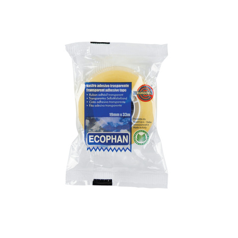 Nastro adesivo Ecophan - confezionato singolarmente - 19 mm x 33 m - acrilico - trasparente - Eurocel