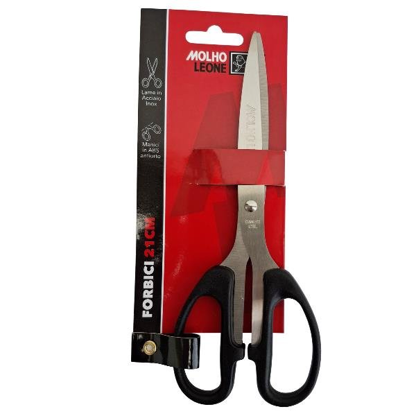 MOLHO LEONE FORBICE 21 CM LAMA INACCIAIO DA 137 mm PUNTA TONDA MANICO IN POLIPROPILLENE SIMMETRICO NERO