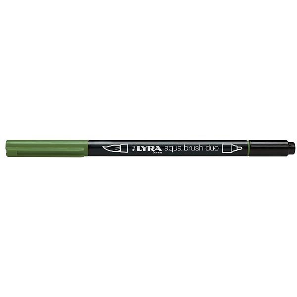 Pennarello Aqua Brush Duo - punte 2/4 mm - verde oliva - Lyra