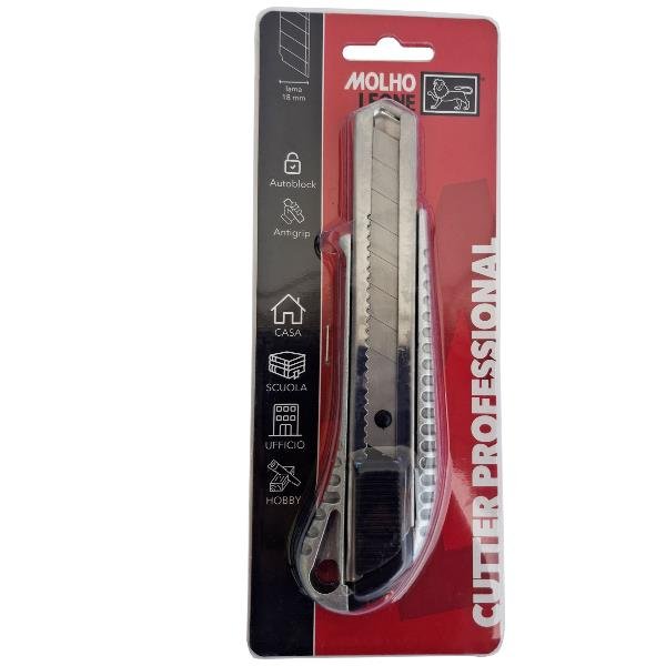 MOLHO LEONE CUTTER IN ALLUMINIO LAMA DA 18 mm AUTOBLOCCANTE IMPUGNATURA ANTISCIVOLO ALLUMINIO