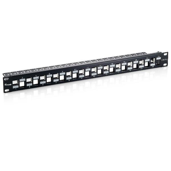 equip - Pannello cablaggio con gestione cavi - nero, RAL 9005 - 1U - 19" - 24 porte - per P/N: 125496, 767121
