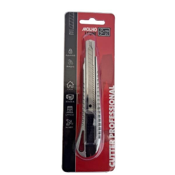 MOLHO LEONE CUTTER IN ALLUMINIO LAMA DA 9 mm AUTOBLOCCANTE IMPUGNATURA ANTISCIVOLO ALLUMINIO