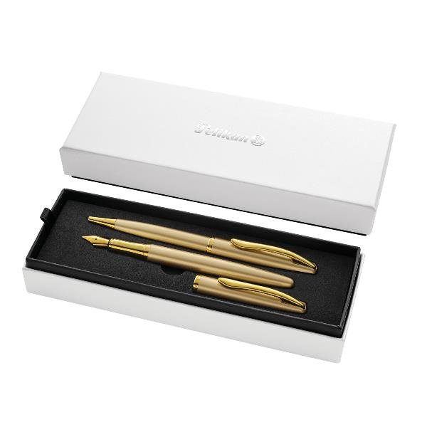 PELIKAN JAZZ NOBLE ELEGANCE SET PENNA STILOGRAFICA E PENNA A SFERA FUSTO ORO INCHIOSTRO BLU