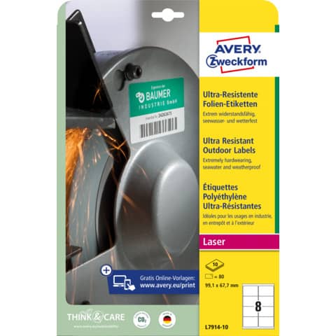 Etichette protezione e sicurezza - in PE - laser - permanenti - 99,1 x 67,7 mm - 8 et/fg - 10 fogli - bianco - Avery