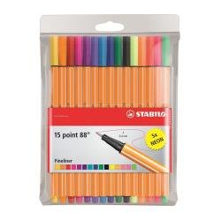 STABILO point 88 - Penna a punta sottile - colori assortiti - 0.4 mm - fine (pacchetto di 15)
