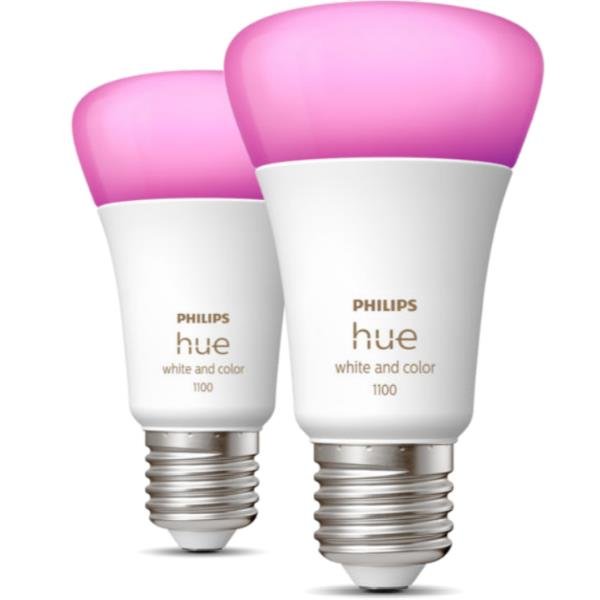 Philips Hue - Lampadina LED - forma: A60 - E27 - 6.5 W (equivalente 60 W) - classe F - 16 milioni di colori - 2000-6500 K - bianco (pacchetto di 2)