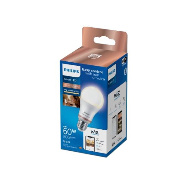 Philips Smart - Lampadina LED - forma: A60 - satinata finitura - E27 - 8 W (equivalente 60 W) - classe F - Luce bianca morbida - 2700 K