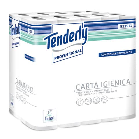 Carta igienica salvaspazio Tenderly - 160 strappi - diametro 9,9 cm - 9,3 cm x 20 mt - Tenderly Professional - pacco 30 rotoli
