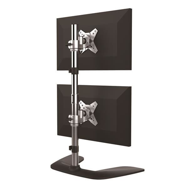 StarTech.com Stand Verticale per doppio Monitor fino a 27" VESA - Altezza regolabile - Supporto per 2 schermi da Scrivania - Supporto - per 2 monitor - plastica, Alluminio - nero, argento - dimensione schermo: 13"-27" - supporto per scrivania