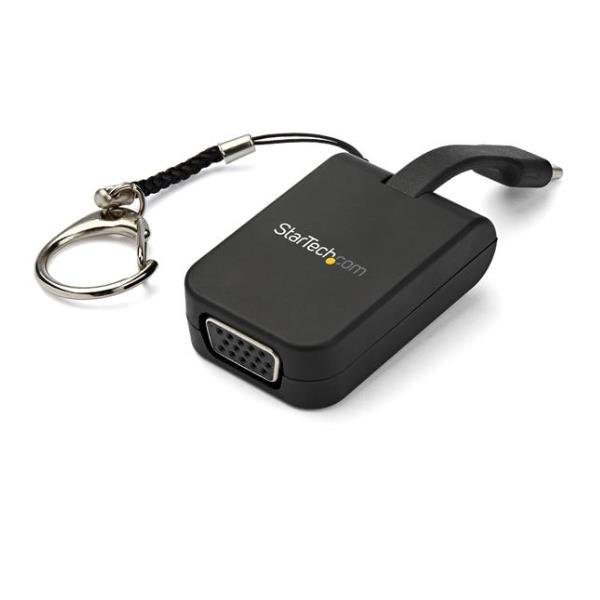 StarTech.com Adattatore portatile USB-C a VGA con portachiavi e cavo integrato - Convertitore USB Tipo C a VGA - 1080p (CDP2VGAFC) - Adattatore video - 24 pin USB-C maschio a HD-15 (VGA) femmina - nero - supporto 1080p