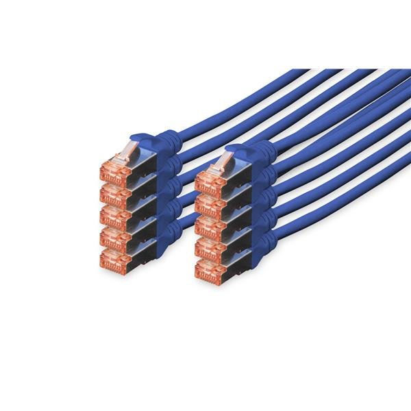 DIGITUS Professional - Cavo patch - RJ-45 (M) a RJ-45 (M) - 2 m - SFTP, PiMF - CAT 6e - IEEE 802.3 - schermato, senza alogeni, antiaggrovigliamento, bloccato - blu (pacchetto di 10)