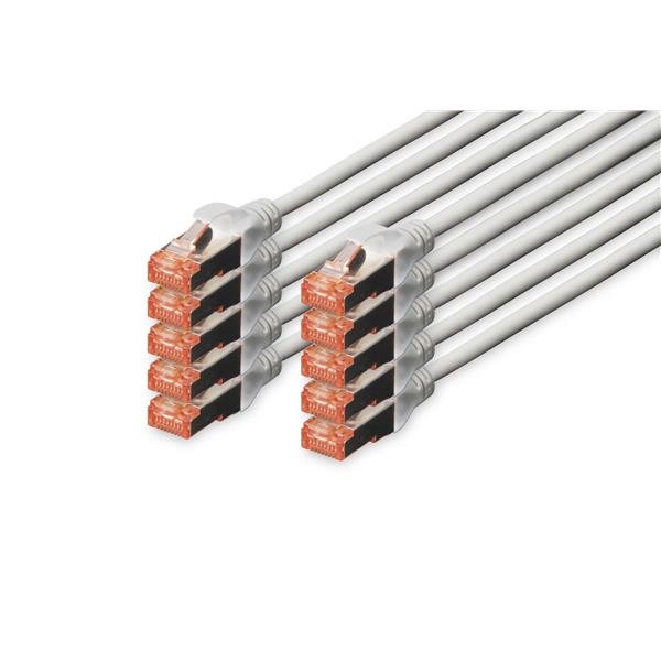 DIGITUS Professional - Cavo patch - RJ-45 (M) a RJ-45 (M) - 25 cm - SFTP, PiMF - CAT 6e - IEEE 802.3 - senza alogeni, stampato, antiaggrovigliamento - grigio (pacchetto di 10)