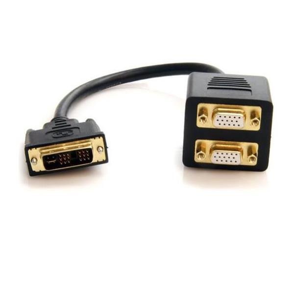 StarTech.com Cavo splitter video da DVI a due VGA da 30 cm - Sdoppiatore DVI-I analogico a 2 VGA - 1x DVI-I (M), 2x VGA (F) (DVISPL1VV) - Splitter dello schermo - HD-15 (VGA) (F) a DVI-I (M) - 30 cm - nero