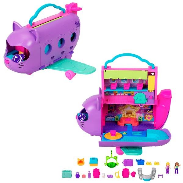 MATTEL POLLY POCKET AEREO GATTINO PLAYSET DA VIAGGIO CON 2 MICRO BAMBOLE PALCO ROTANTE E ACCESSORI