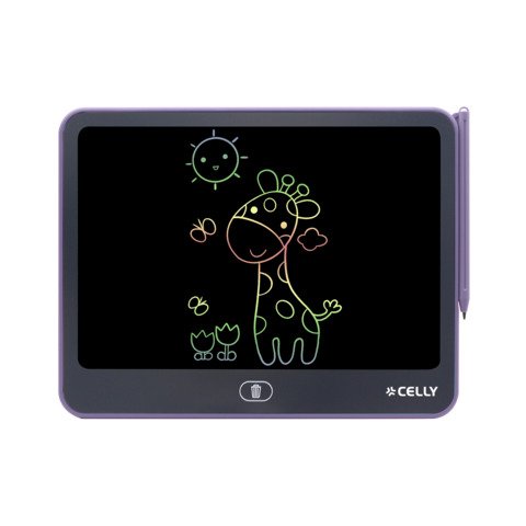 CELLY KIDS COLLECTION LAVAGNA ELETTRONICA PER BAMBINI MULTIFUNZIONALE SCHERMO IMPERMEABILE CANCELLAZIONE ONE TOUCH CON PENNINO VIOLA