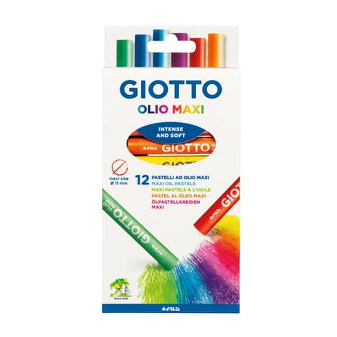 Pastelli a olio - lunghezza 70 mm - diametro11 mm - colori assortiti - Giotto - conf. 12 pezzi