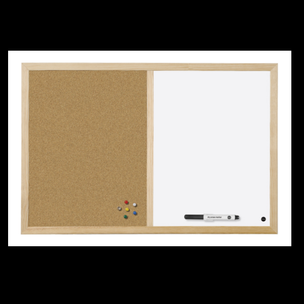 Bi-Office Budget Wood - Pannello combinato - montabile a parete - 600 x 450 mm - sughero, acciaio laccato - magnetica