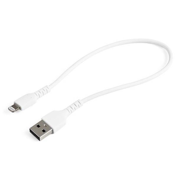 StarTech.com Cavo da USB-A a Lightning 30cm bianco - Robusto cavo in fibra aramidica da USB tipo A - Certificato Apple Mfi (RUSBLTMM30CMW) - Cavo Lightning - USB maschio a Lightning maschio - 30 cm - bianco - per Apple iPad/iPhone/iPod (Lightning)