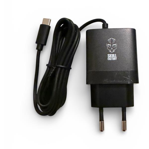 SKULL FACTORY NINTENDO SWITCH 2 ALIMENTATORE GAN USB-C 30W POWER DELIVERY 3.0 PPS CAVO INCLUSO NERO
