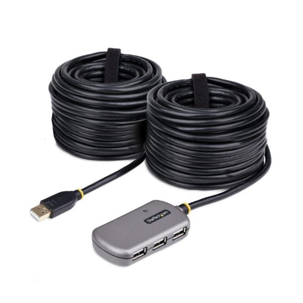 StarTech.com USB Extender Hub, 24m USB 2.0 Extension Cable with 4-Port USB Hub, Active/Bus Powered USB Repeater Cable, Optional 10W Power Supply Included - USB-A Hub w/ ESD Protection (U02442-USB-EXTENDER) - Hub - 4 x USB 2.0