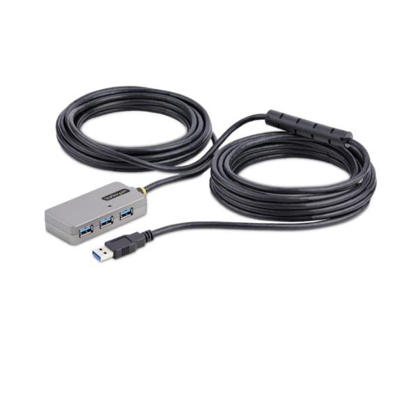 StarTech.com USB Extender Hub, 10m USB 3.0 Extension Cable with 4-Port USB Hub, Active/Bus Powered USB Repeater Cable, Optional 20W Power Supply Included - USB-A Hub w/ ESD Protection (U01043-USB-EXTENDER) - Hub - 4 x USB 3.2 Gen 1 - desktop