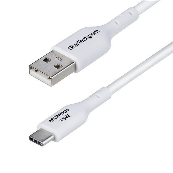 Startech Cavo di Ricarica USB-A a USB-C da 2m - Cavetto di Carica Rapida USB-A a Type-C da 3A, Cavo Dati USB 2.0 rivestito in TPE - MM - Bianco