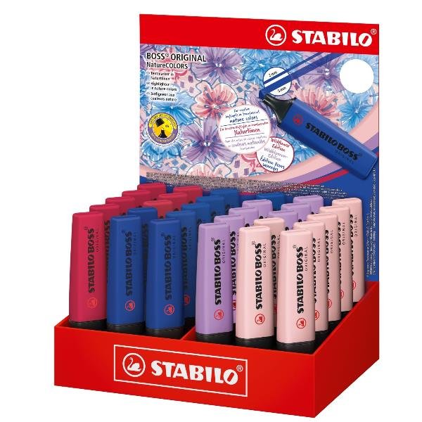 STABILO BOSS WILDFLOWERS ESPOSITORE EVIDENZIATORE PUNTA A SCALPELLO 2/5 mm COLORI ASSORTITI CONF 30 Pz.