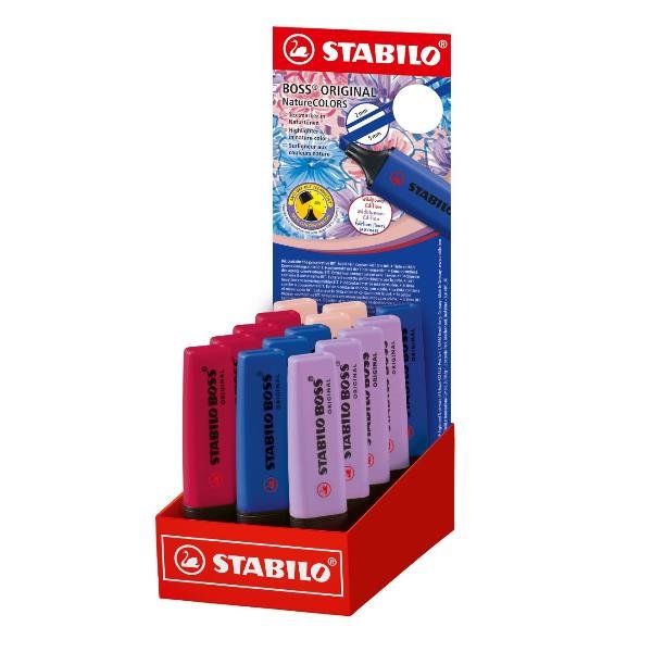 STABILO BOSS WILDFLOWERS ESPOSITORE EVIDENZIATORE PUNTA A SCALPELLO 2/5 mm COLORI ASSORTITI CONF 15 Pz.
