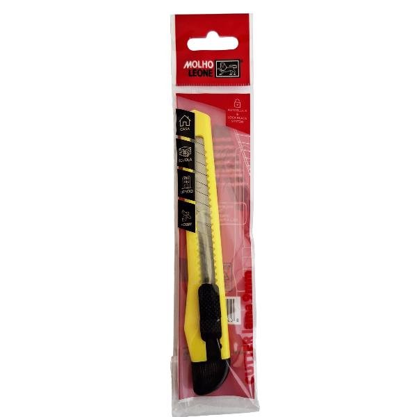 MOLHO LEONE CUTTER IN PLASTICA LAMA DA 18 mm PULSANTE BLOCCALAMA GIALLO CONF 24 Pz.