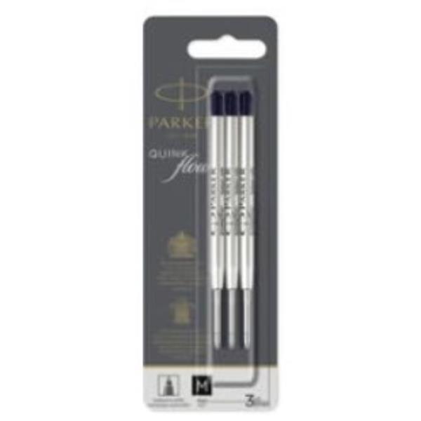 Refill sfera QuinkFlow - punta media - metallo - nero - Parker - blister 3 pezzi