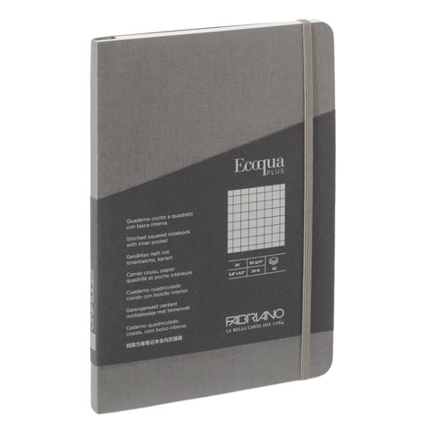 Taccuino Ecoqua Plus - con elastico - rilegatura cucita - A5 - 5 mm - 80 fogli - artracite - Fabriano