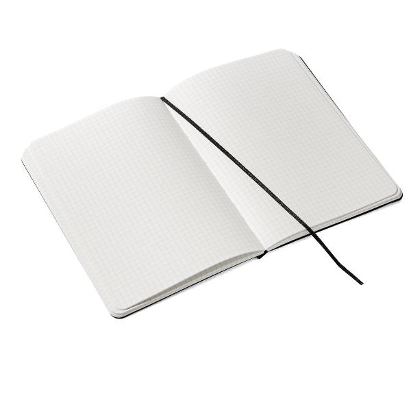 Taccuino Ecoqua Plus - con elastico - rilegatura cucita - A5 - 5 mm - 80 fogli - righe - lampone - Fabriano