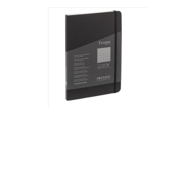 Taccuino Ecoqua Plus - con elastico - rilegatura cucita - A5 - 5 mm - 80 fogli - righe - nero - Fabriano