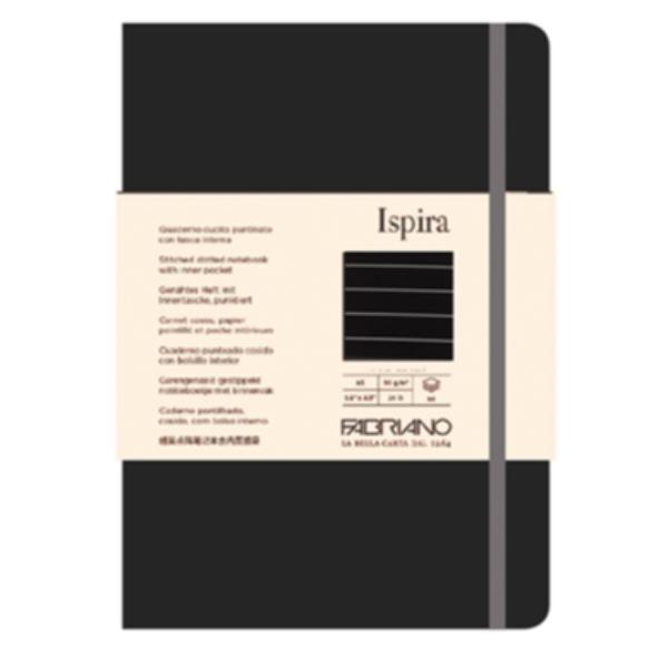 Taccuino Ispira - con elastico - copertina flessibile - A5 - 96 fogli - righe - nero - Fabriano