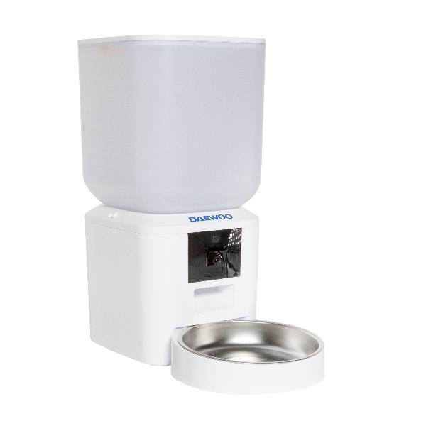 DAEWOO D-QQ0297CT-W SMART PET FEEDER DISPENSER AUTOMATICO DI CIBO PER ANIMALI DOMESTICI 7 LT CON WEBCAM 1080p MESSAGGI AUDIO APP DEDICATA BIANCO