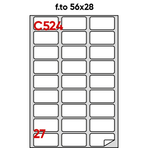 Etichette adesive C/524 - in carta - permanenti - 56 x 28 mm - 27 et/fg - 100 fogli - bianco - angoli tondi - Markin