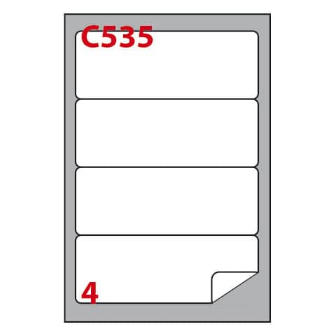 Etichette adesive C/535 - in carta - permanenti - 190 x 61 mm - 4 et/fg - 100 fogli - bianco - angoli tondi - Markin