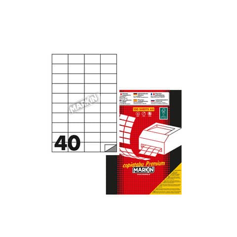 Etichette adesive C/513 - in carta - permanenti - 52,5 x 29,7 mm - 40 et/fg - 100 fogli - bianco - Markin