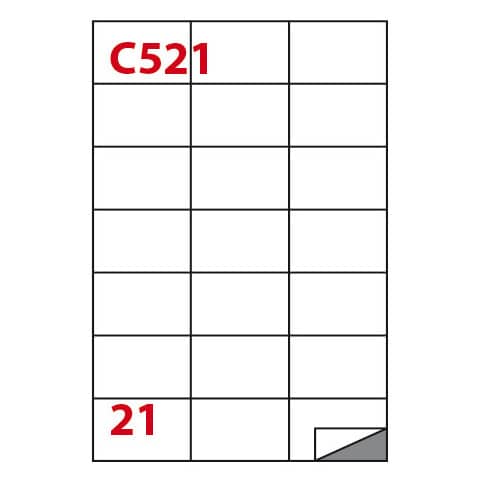 Etichette adesive C/521 - in carta - permanenti - 70 x 42,43 mm - 21 et/fg - 100 fogli - bianco - Markin