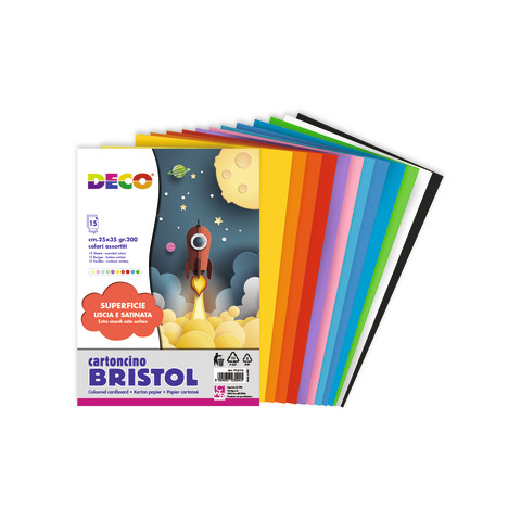 Cartoncino Bristol - 25 x 35 cm - 200 gr - colori assortiti - 15 fogli - Deco