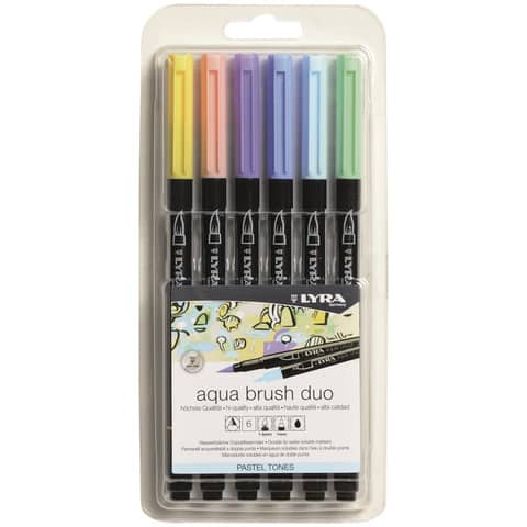Pennarello Aqua Brush Duo - colori pastel - Lyra - conf. 6 pezzi